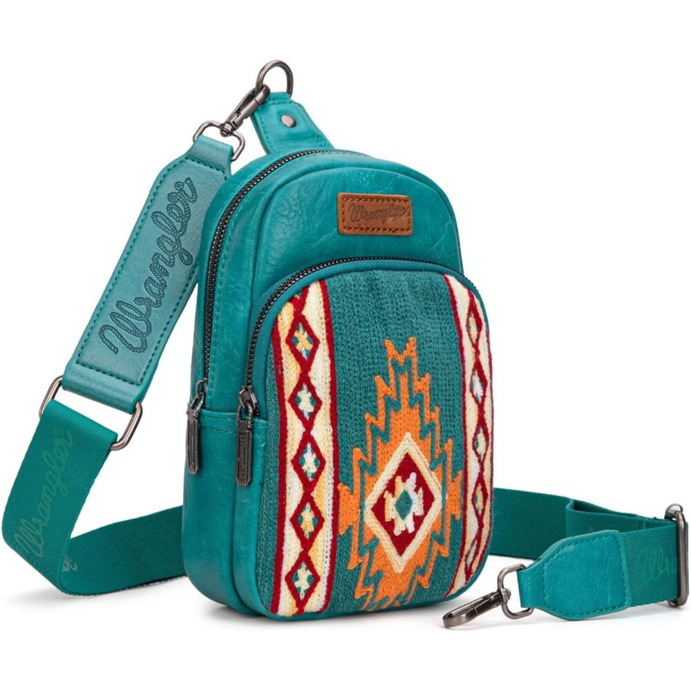 Wrangler Turquoise Aztec Knitted Crossbody Sling Bag for Women - Picture 7 of 7